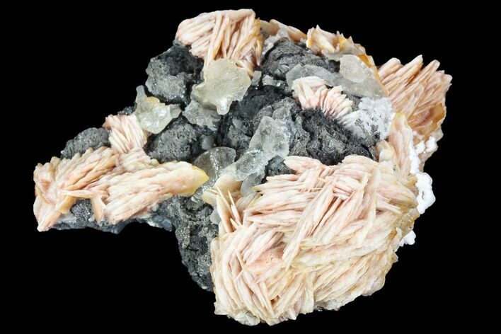 Cerussite Crystals with Bladed Barite on Galena - Morocco #100777
